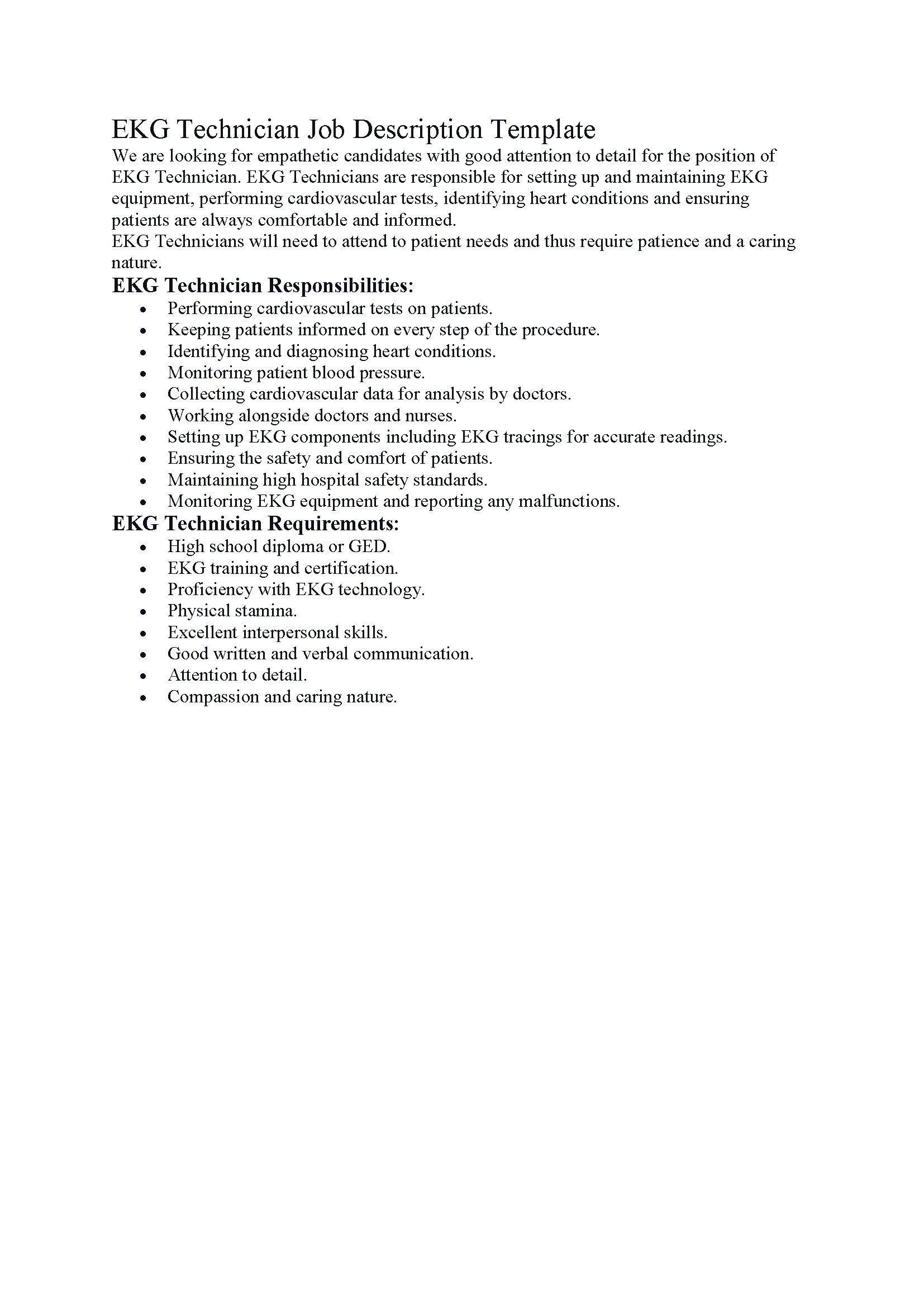 EKG Technician Job Description Template